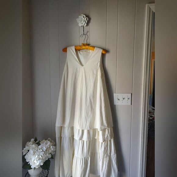 Boho Cream White Sleeveless Maxi Dress Size Large - Picture 2 of 7